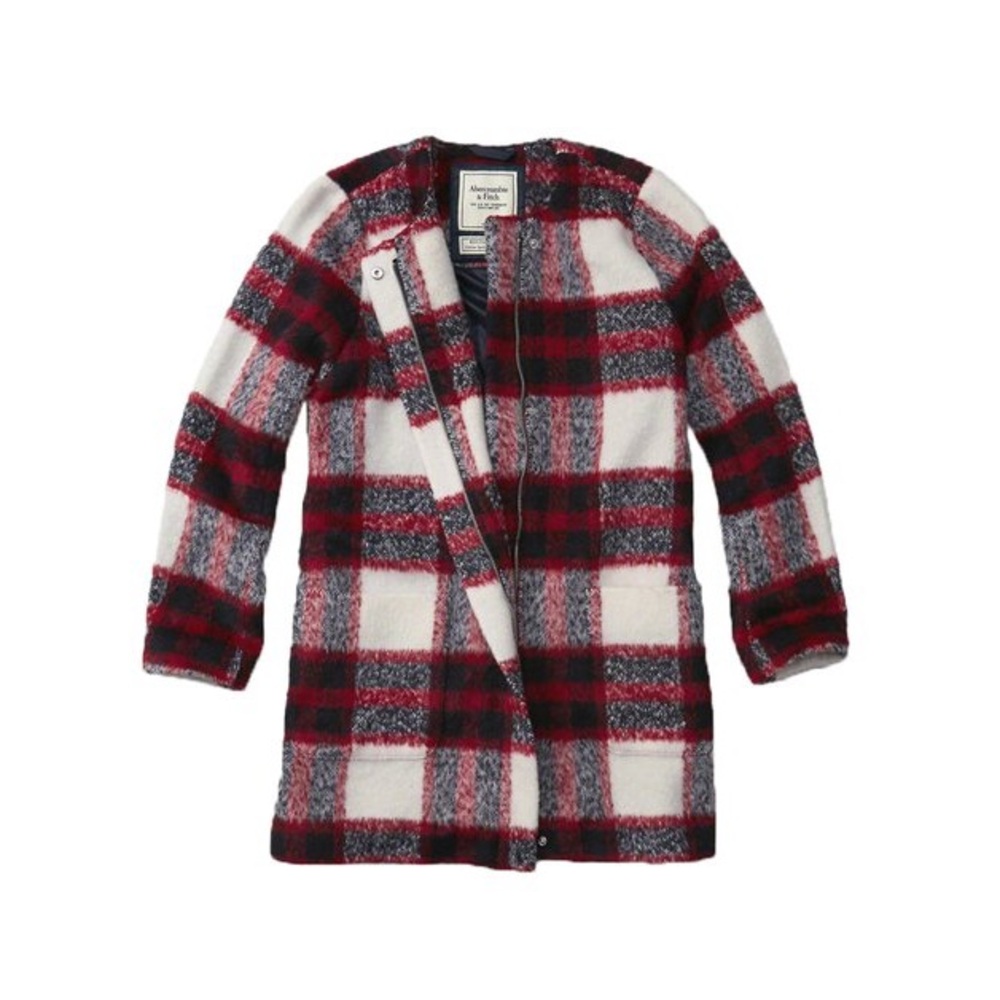 Abercrombie Fitch Plaid Wool Blend Coat Red Multiple colors Acrylic